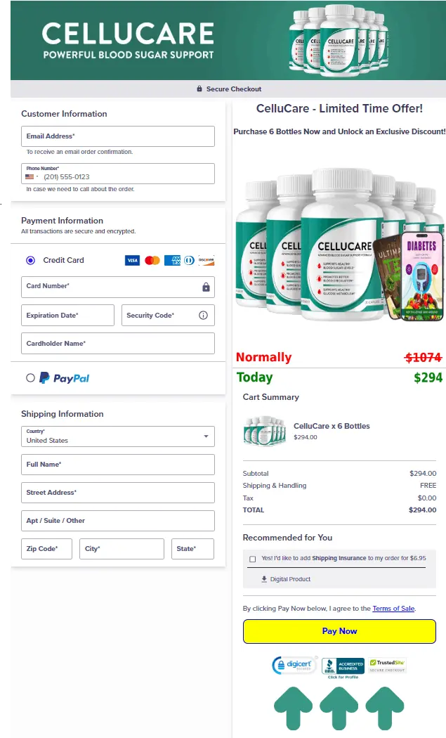 cellucare checkout page